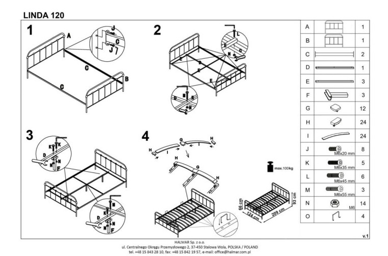Фото Кровать односпальная Halmar Linda (СМ 120х200) c основанием от производителя Halmar  в Алупке по цене 19 210 ₽
