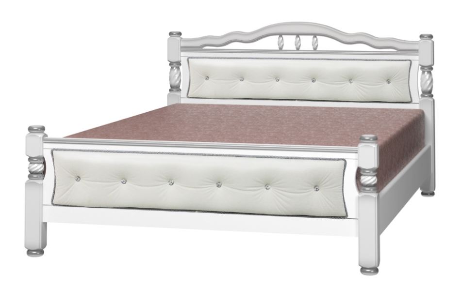 Фото Кровать двуспальная Карина-11 (СМ 140х200) с элементами светлой экокожи, без основания с универсальн от производителя Браво-мебель в Алупке по цене 22&nbsp;910 ₽